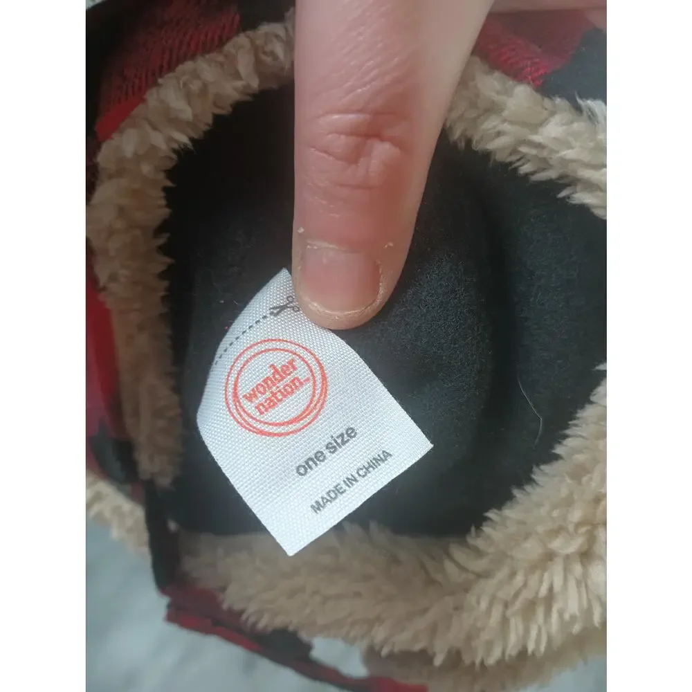 Toddler Infant Red Black Buffalo‎ Plaid Trapper Hat Faux Fur Lining Duck NWT